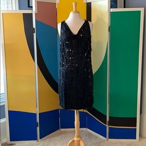 NWOT black sequin fringe DKNY mini dress